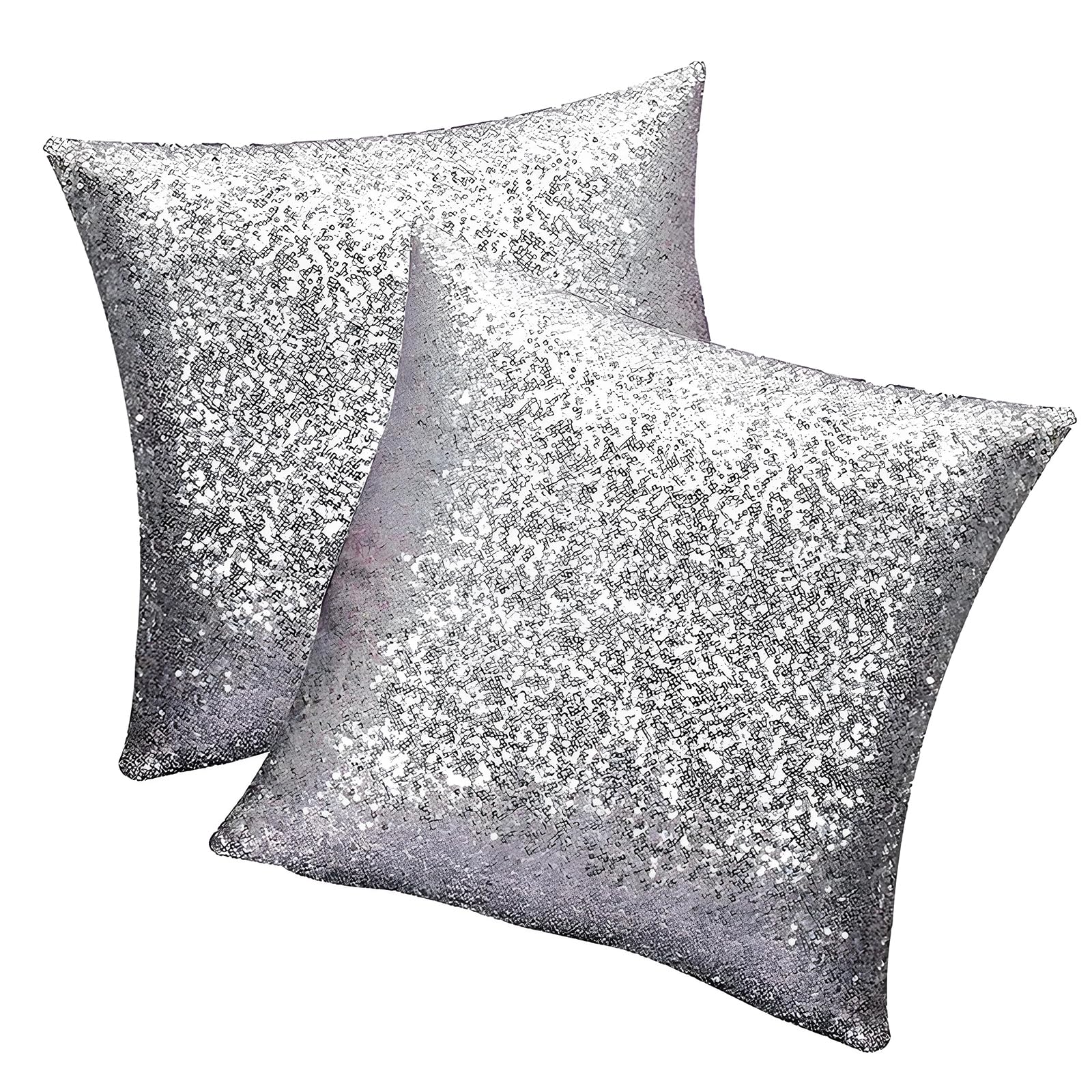 SwirlColor Sequins Pillow Case Silver Glitter Cushion Cover Square Throw Pillowcase for Home Decor Cafe 40cm/15.7inch 2pcs โ image 1