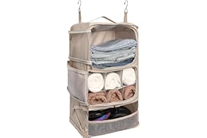 ELEZAY Hanging Packing Cubes Portable Closet 3-Shelf Travel Collapsible Compression Garment Organizer for Carry-on Luggage Suitcase Space Saver Bag X-Large_No Side Pockets, Beige