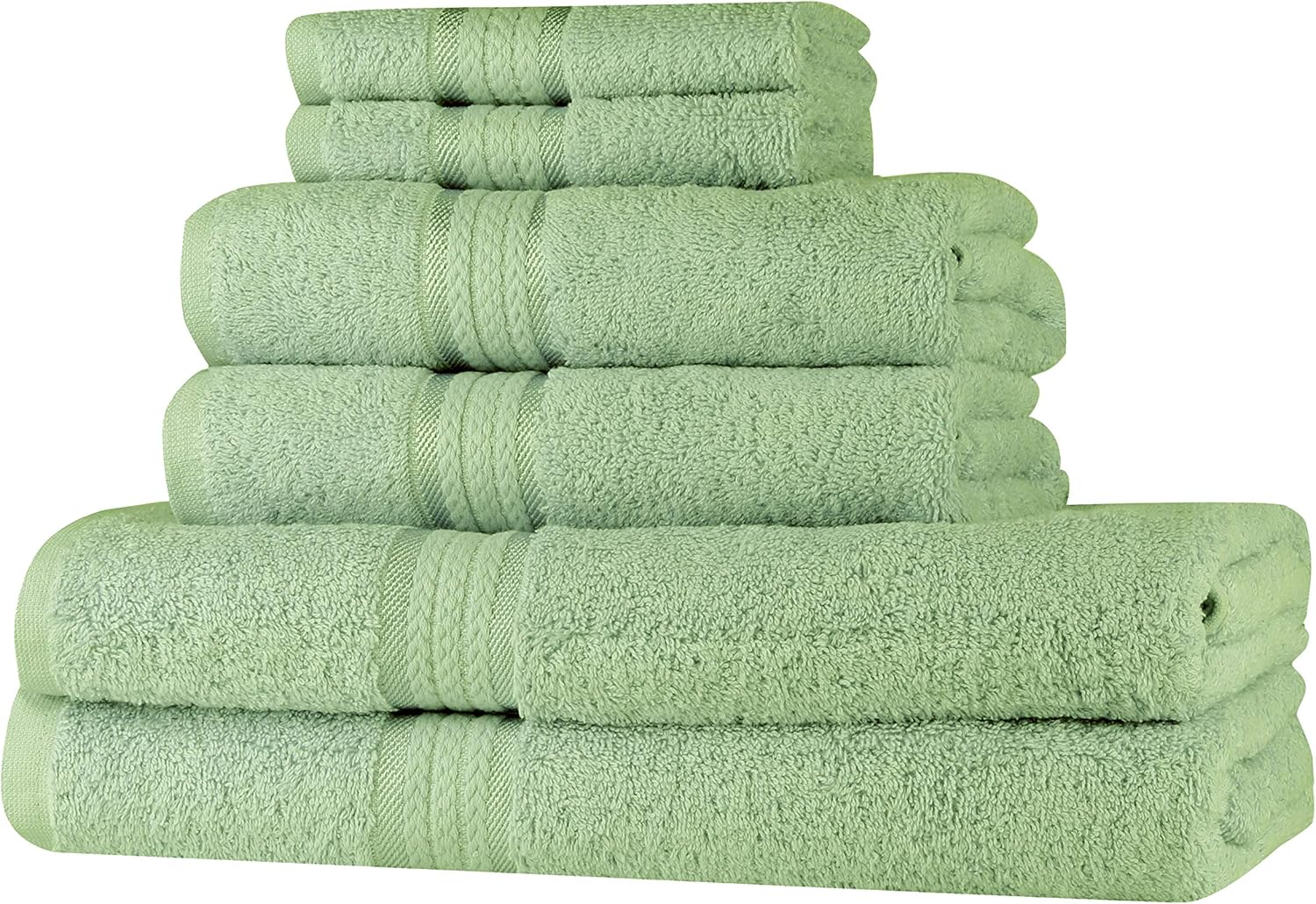 SweetNeedle Super Soft 6 Piece Towel Set Sage Green, Luxurious 100