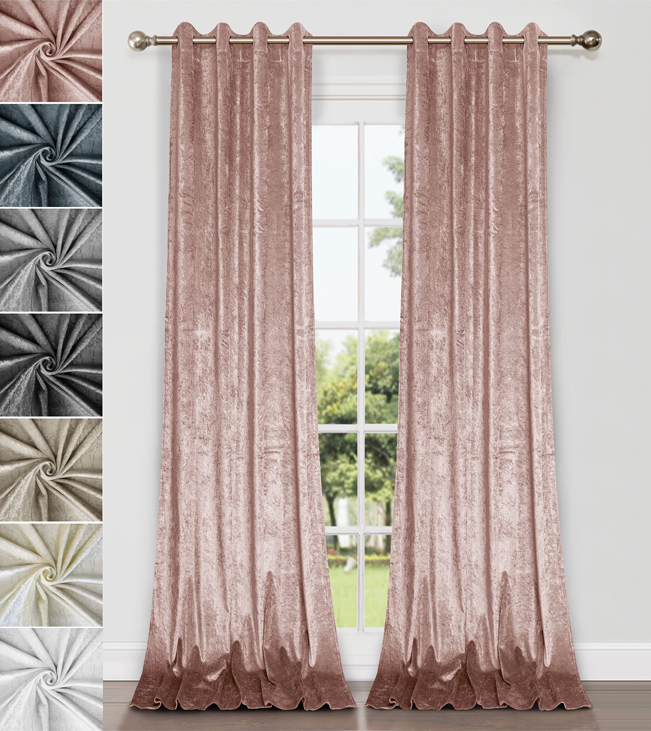 Home Direct Pair of Crushed Velvet Curtains, Eyelet Ring Top, Unlined, Rose Pink, 2 panels, 140cm x 260cm 55" x 102"
