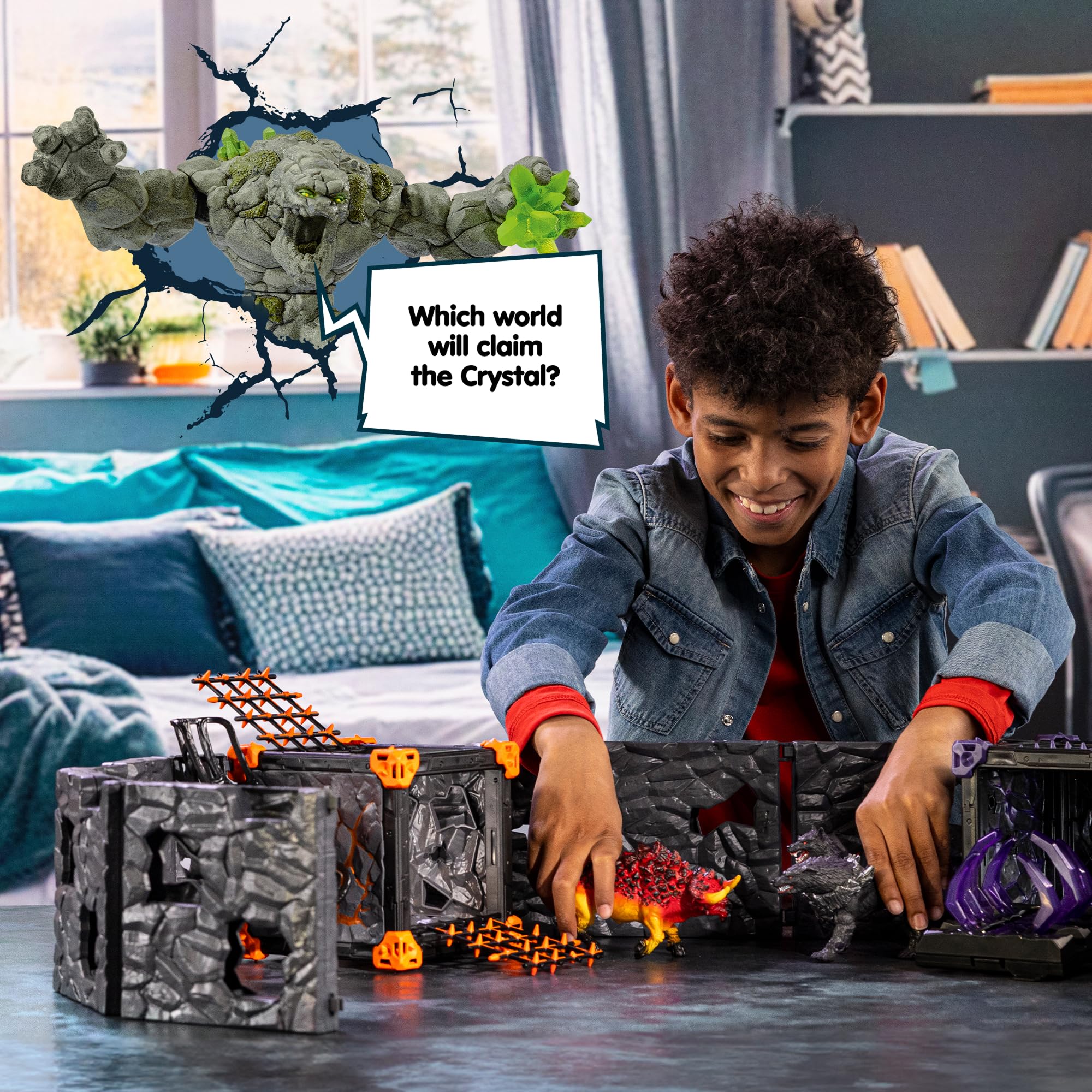 Schleich Eldrador Creatures - 71 PC BattleCave Arena Lava Vs. Shadow Playset - Interactive Lava Bull and Shadow Hound Set - Animal Monster Figurines for Boys and Girls - Toys for Kids Ages 7+ | 42673