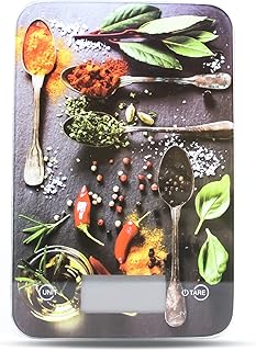Küchenwaage digital Electronische design Waage mit LCD Display Digitalwaage mit Tara Funktion Einheiten Taste für g, kg, lb, oz, Farben wählbar bis 5 KG Aufhänger als Wanddeko Glasbild (Design Chilli)