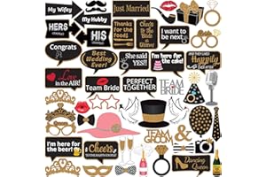 PIXIPY Wedding Photo Booth Props - 53 Pieces, Multicolored - Fun Photoshoot Party Selfie Accessories - Silly Group Picture Favors for Wedding Reception, Anniversary, Engagement, or Shower