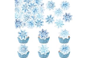 Gyufise 60Pcs Edible Snowflake Cupcake Toppers Winter Cupcake Picks Water Paper Winter Frozen Cake Decorations for Snowflake Theme Baby Shower Kids Birthday Party Supplies Multi Blue