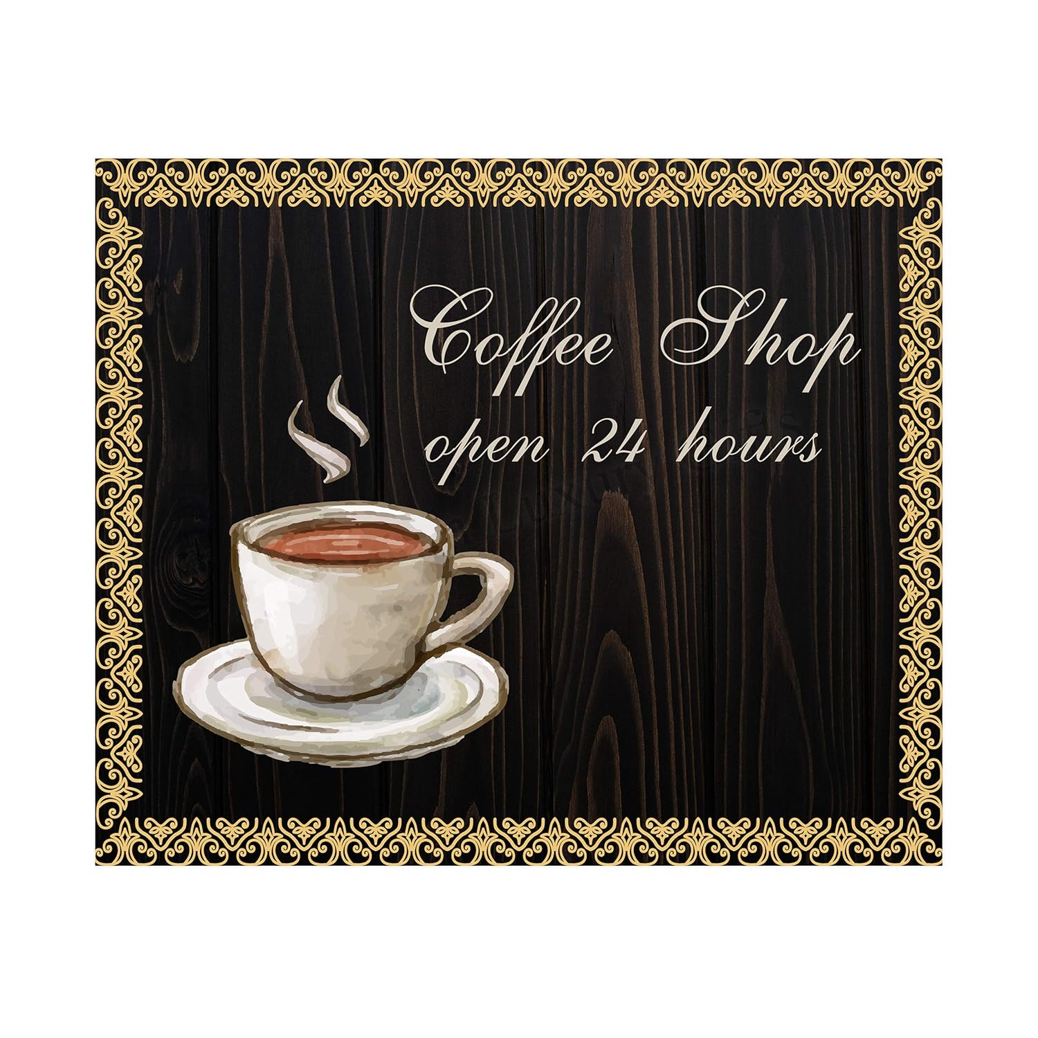 "Coffee ShopOpen 24 Hours" Vintage Coffee Wall Art Sign