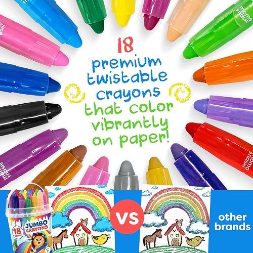 MASSRT Crayons Jumbo pour tout-petits, 18 couleurs, sans désordre, incassables, faciles à tenir, lavables pour enfants, cadeaux de coloriage sûrs pour bébés et enfants