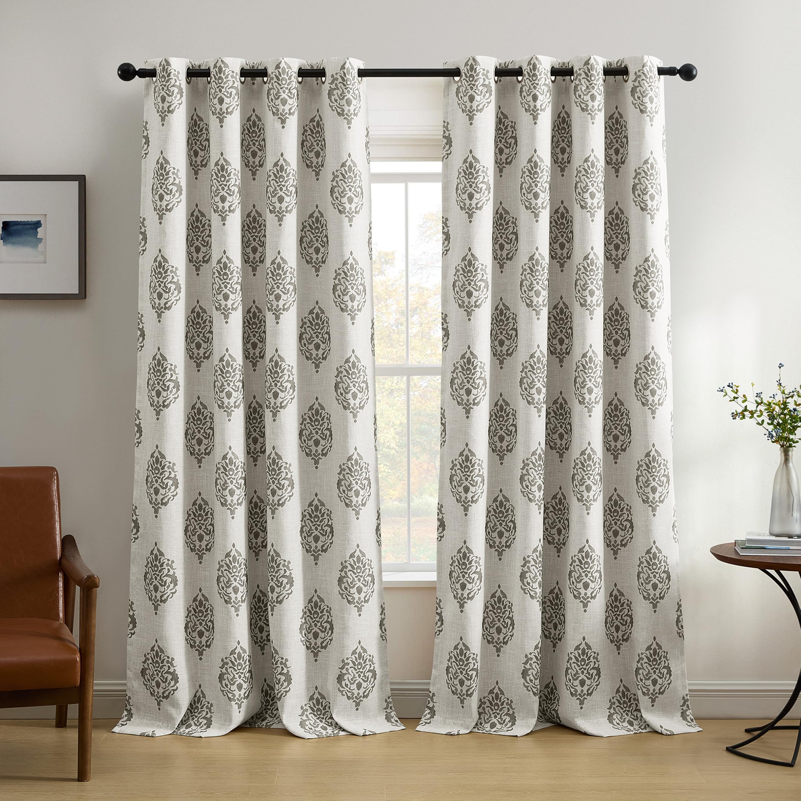 Elrene Home Fashions Navara Medallion Room Darkening Window Curtain Panel, 52" x 84" (1, Gray