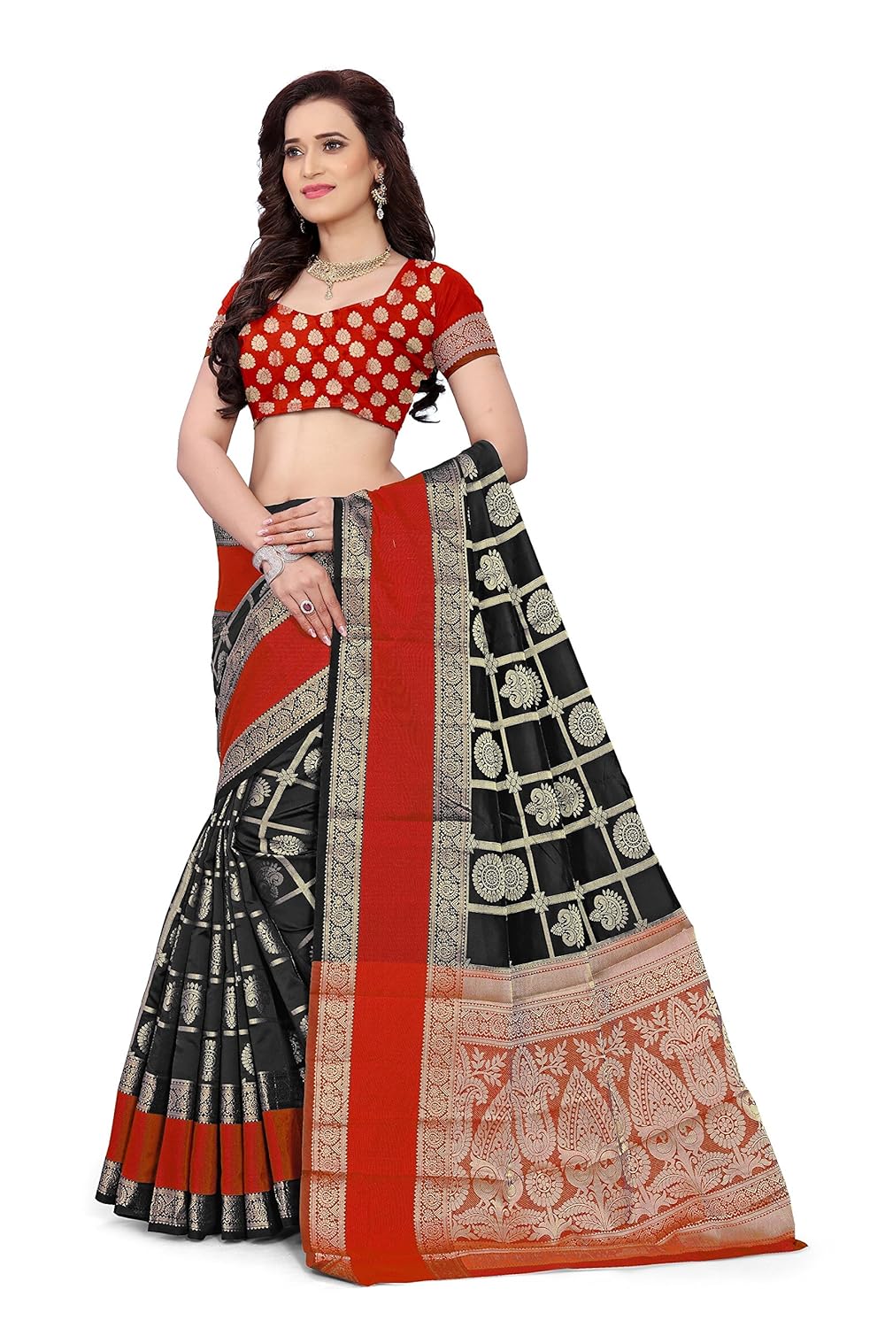 indian fashionista women's banarasi silk saree with blouse piece (butta saree)