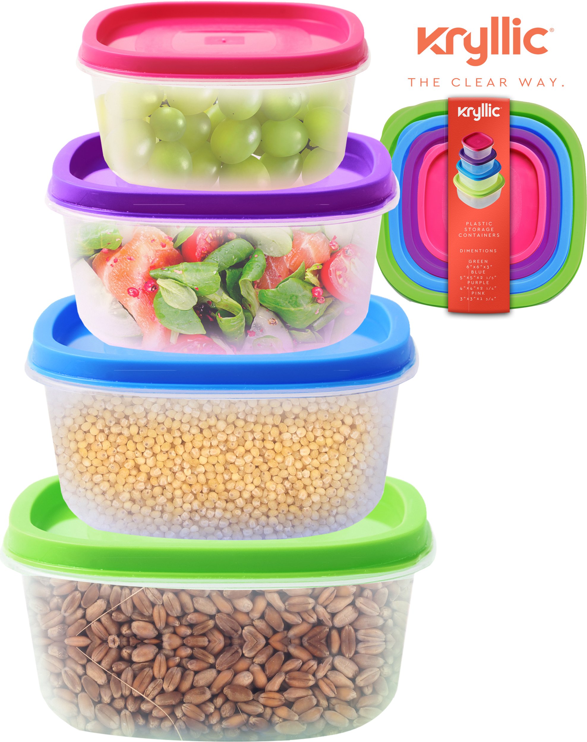 Plastic Food Storage Containers Lids Clear Kitchen Stackable Pantry