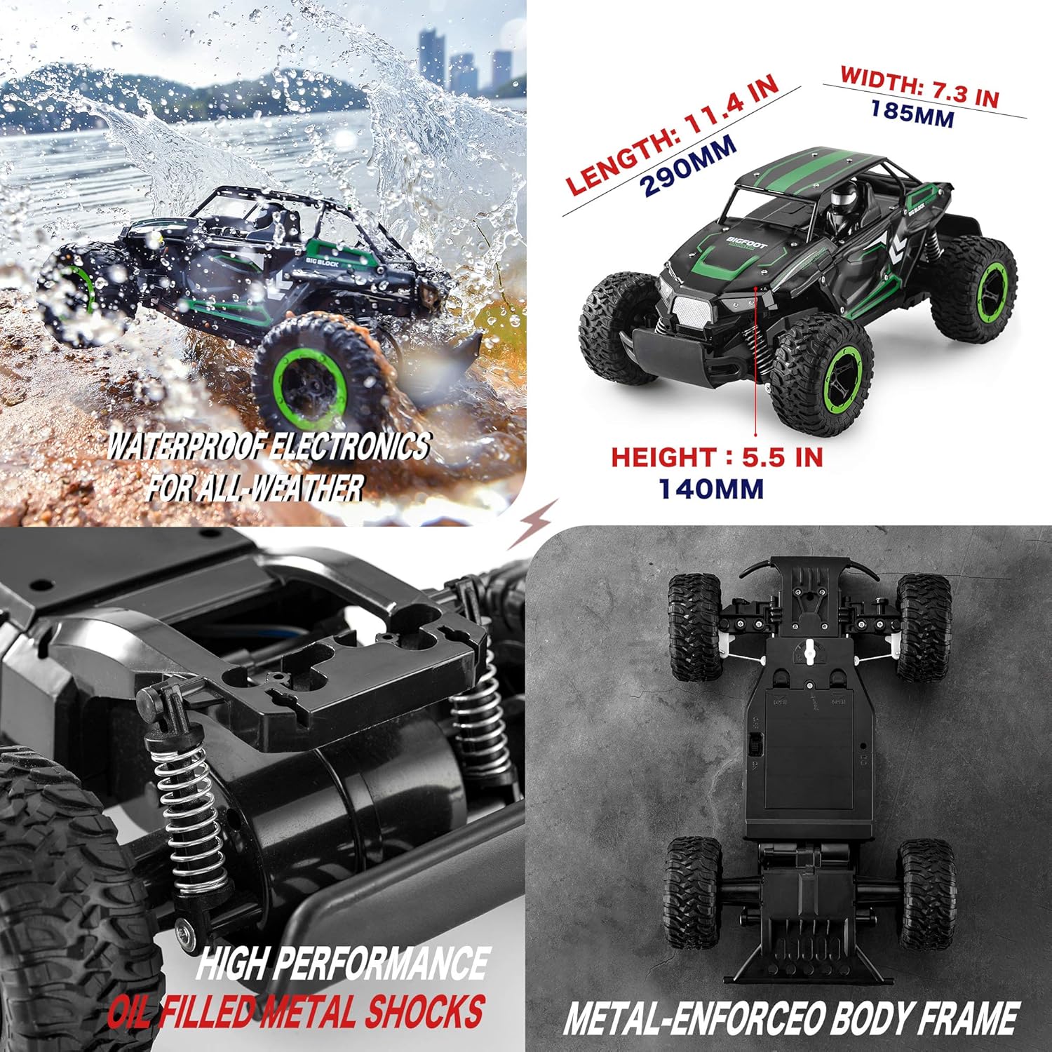 BEZGAR 18 Toy Grade 1:14 Scale Remote Control Car, 2WD High Speed 20 Km/h All Terrains Electric Toy Off Road RC Monster Vehicle Truck Crawler with Two Rechargeable Batteries for Boys Kids and Adults: Toys & Games
