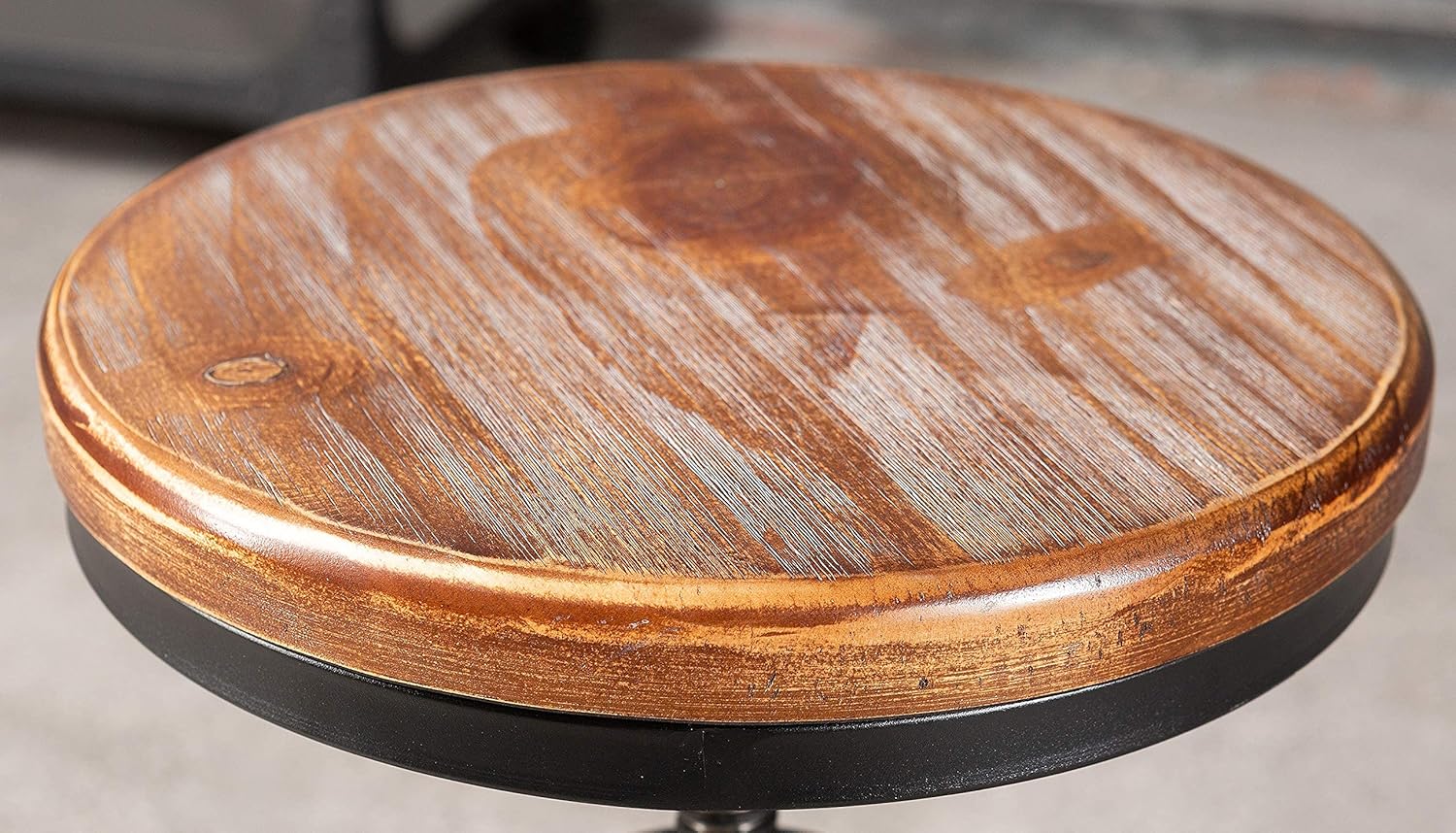 28-34 Inch Vintage Bar Stool - Round Swivel Wood Seat and Metal Stool - Height Adjustable Industrial Look,Extra Tall Pub Height Stool: Kitchen & Dining