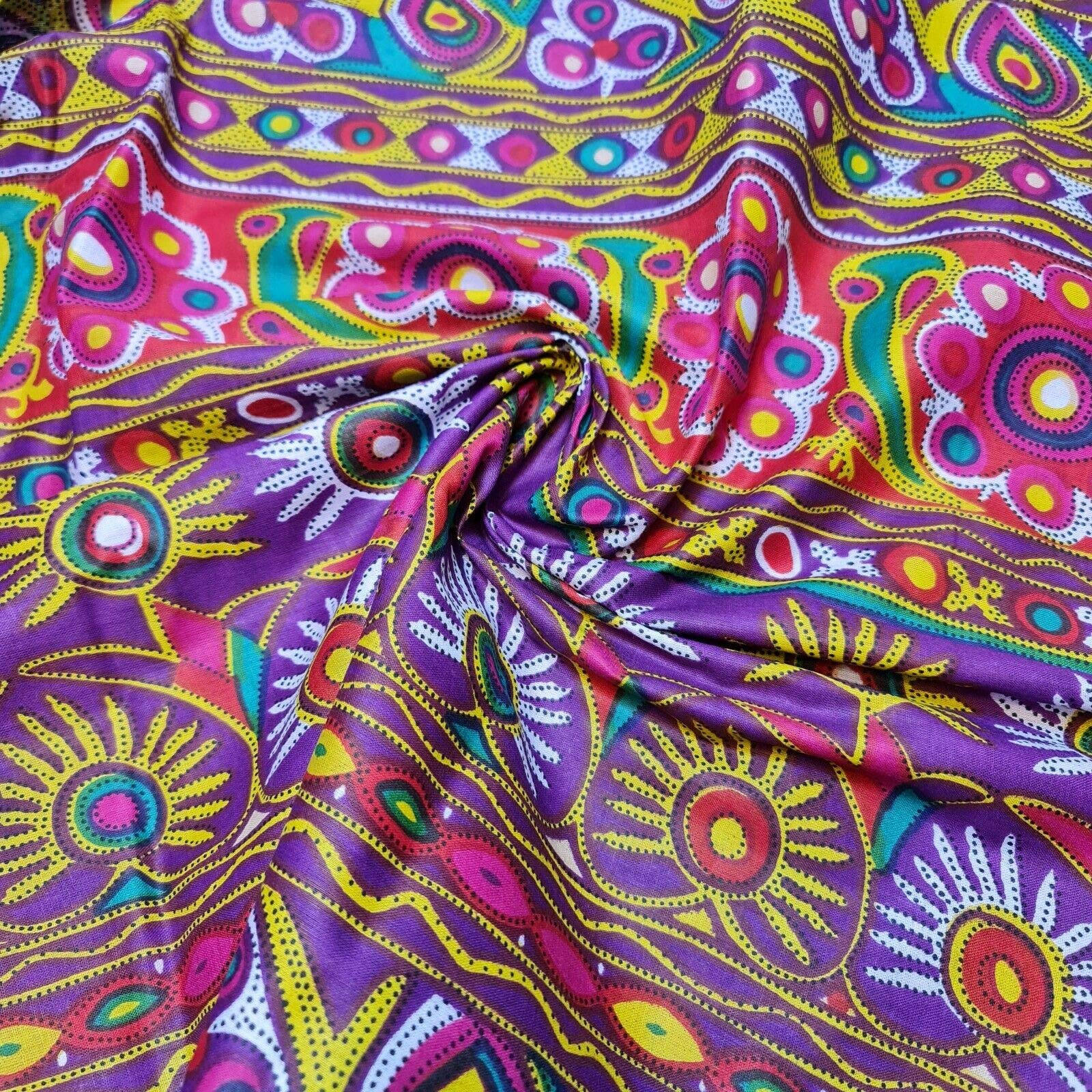 Textile Station Cotton Indian Ethnic Rajasthani Print Suzani Rangoli Boho Banjara Fabric 44" Wide Available in 6 Designs (Design 4)