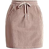 Casly Lamiit Women's Mini Corduroy Skirt 2025 High Waisted Drawstring Fall Winter Pencil Skirts with Pockets for Work Casual