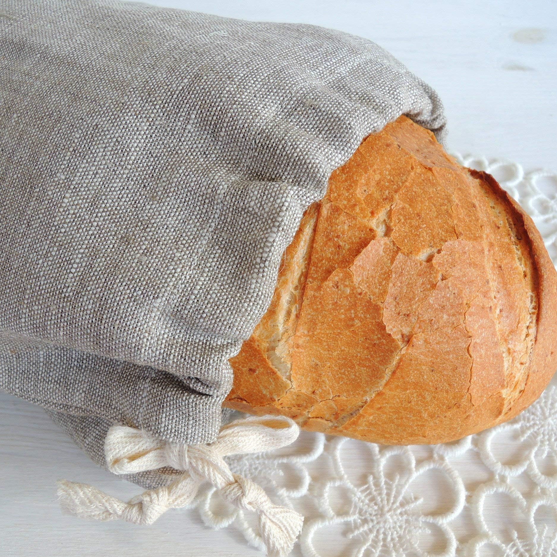 Handmade Natural Linen Bread Bag for Long Loaf, 10x16 Inch, Reusable Eco Friendly Packaging, Kitchen Food Storage, Organic Fabric Shopping Package, Farmers Market Basket, Bakery Bags, Sac a Pain