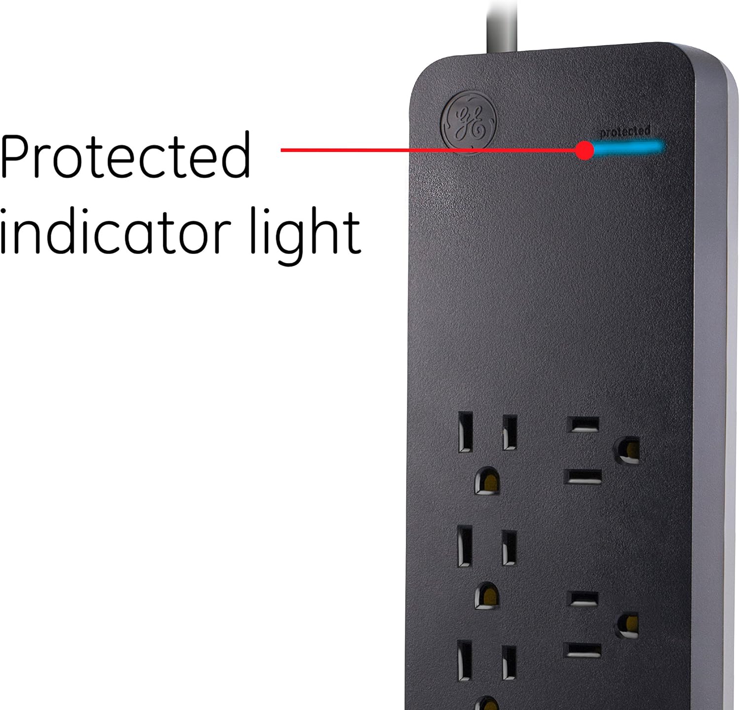 GE, Black, Strip Surge Protector Charger, 7 Outlets, 2 USB Ports, Fast Charge, Flat Plug, Long Power Cord, 3 Feet, Wall Mount, Warranty, 37054, 3 Ft: Electronics