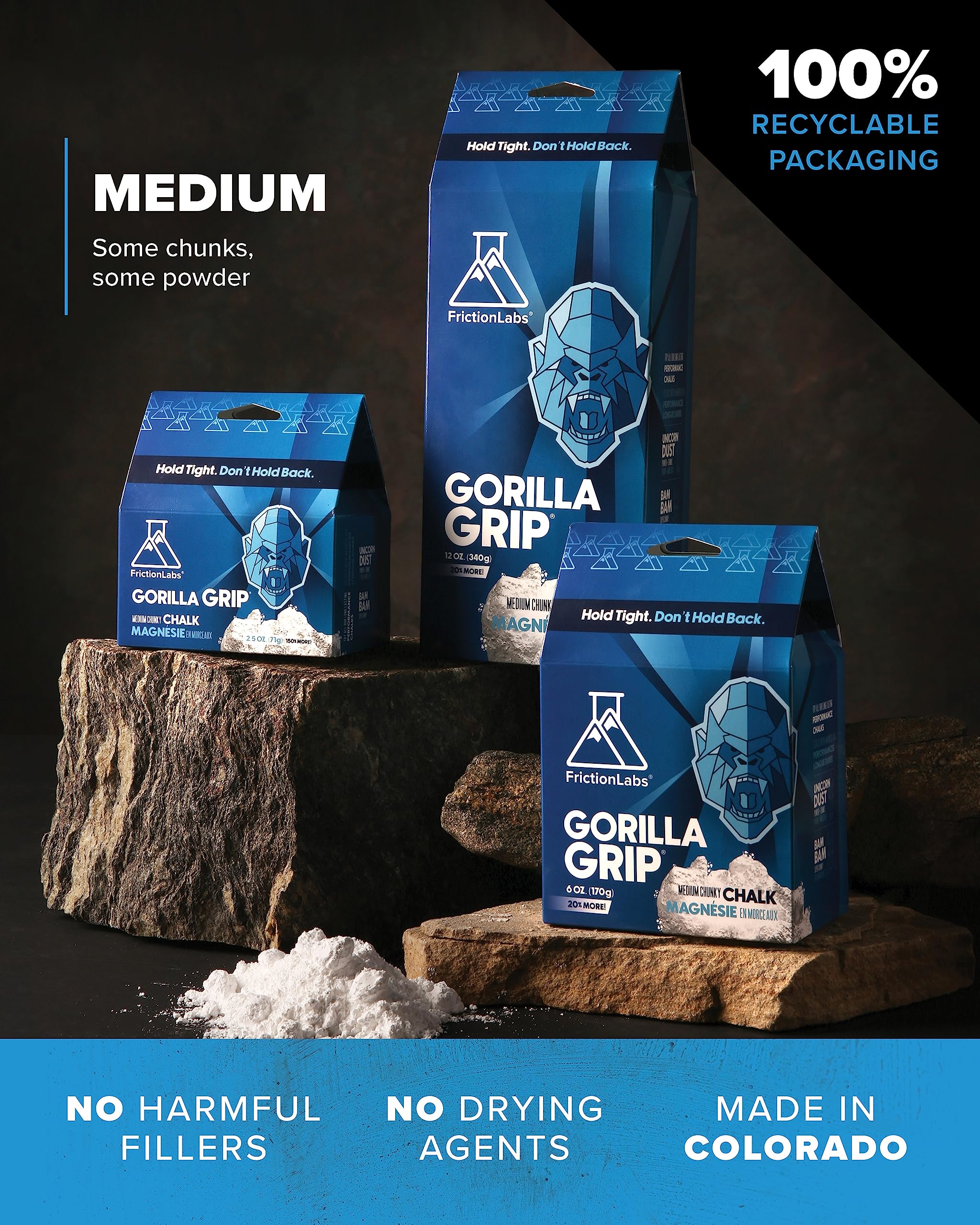 Friction Labs Premium Loose Climbing Chalk - High-Performance Hand Chalk with Superior Grip for Bouldering, Climbing, Weightlifting & More - Long Lasting & Skin Friendly Powdered Chalk