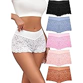 ALL OF SHE Lace Boyshort Sexy Underwear Womens Panties Cheeky Plus Size Lingerie Stretch Cotton Waistband S-3XL 5 Pack
