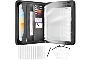 Leathario Portfolio Binder, Includes 10 Sheet Protectors and 3 Notepads, 3-Ring Folder Organizer, A4 Padfolio with Zipper, Vegan Leather Tablet Sleeve, Business Office Conference Clipboards