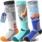 ANTSANG 3 Pairs Kids Merino Wool Ski Socks Boys Girls Thermal Thick Warm Winter Cozy Socks for Skiing Snowboarding
