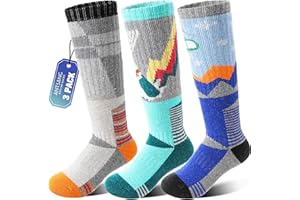 ANTSANG 3 Pairs Kids Merino Wool Ski Socks Boys Girls Thermal Thick Warm Winter Cozy Socks for Skiing Snowboarding