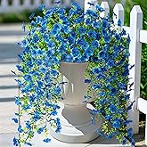 Ammyoo Artificial Hanging Flowers for Outdoors Faux Plants Spring Summer Decoration, 2 Pack Silk Colorful Daisy Realistic Fake Outdoor Flowers UV Resistant Porch Patio Window Yard Decor(Blue)