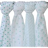 Whitewrap Baby Swaddle Blankets | 4-Pack | 100% Organic Muslin Swaddle Blankets | 44”x44” | Blue | Soft Baby Wrap Muslin Swad