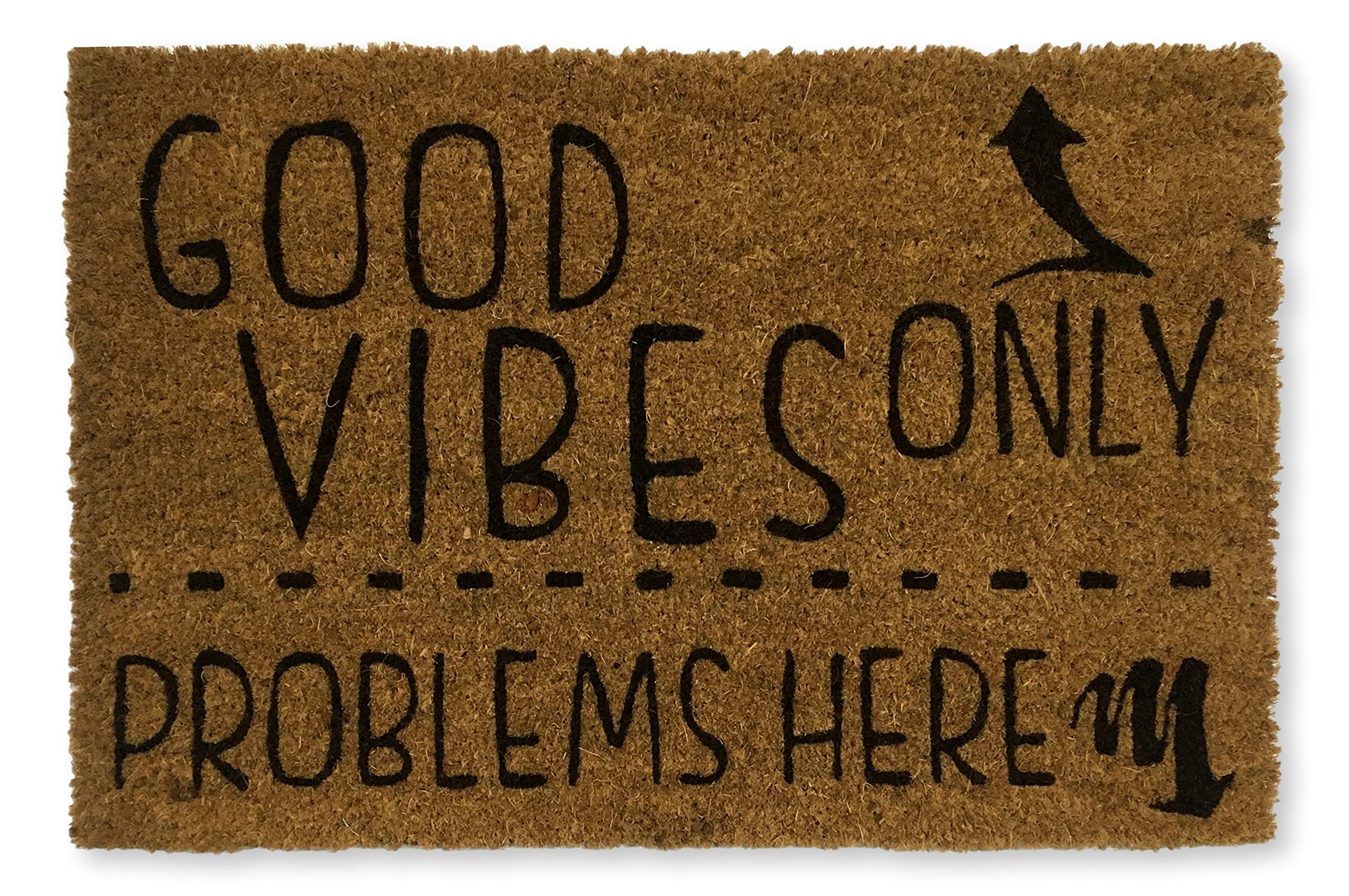 Koko Doormats Natural Coir Door Mat “Good Vibes Only” | Non-Slip PVC Backing Welcome Mat for Indoor & Outdoor Use | 60x40 cm Entryway Rug | Durable & Funny Front Door Mat
