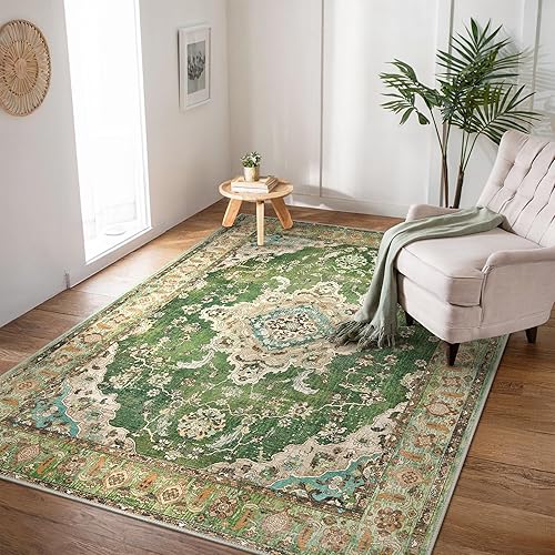 Runner Rugs for Hallway 80x150CM, Non-Slip Extra Long Washable Runner Rugs Soft Low Pile, Modern Vintage Rug Carpet Runners for Entryway Kitchen Bedside Laundry Room,Beige Green
