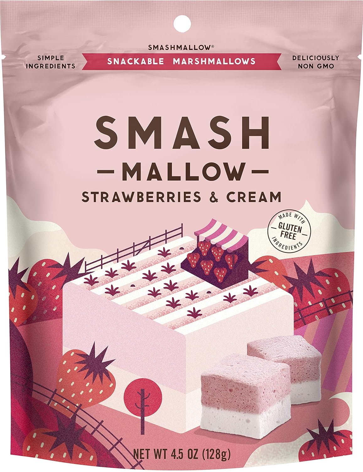 Amazon Com Smashmallow Strawberries And Cream 4 5 Oz Grocery Gourmet Food