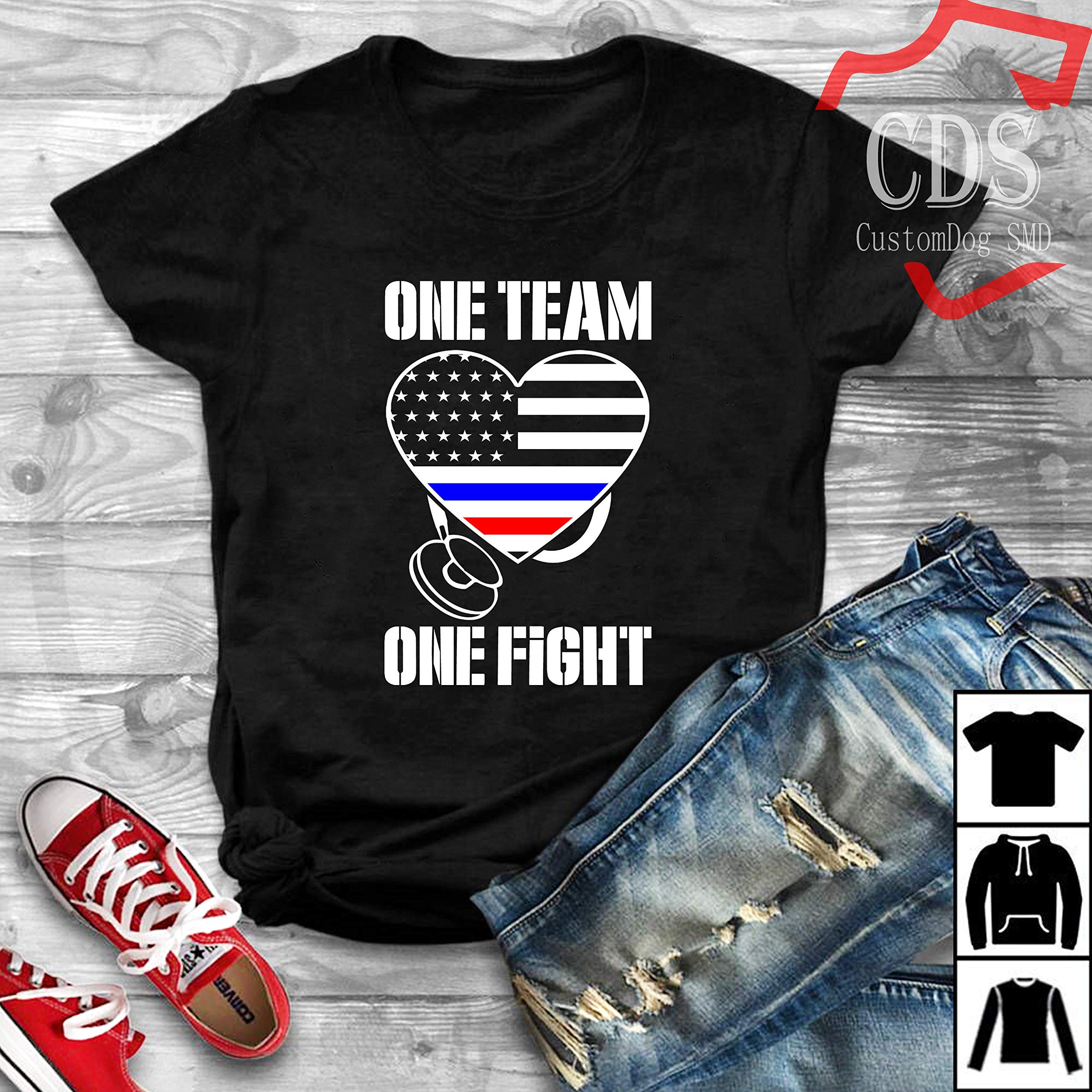 One Team One Fight Nurse Support Police Firefighter Heart T Shirt Birthday Gift Shirt
