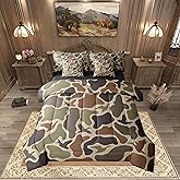 Erosebridal Duck Hunting 7 Pieces Bed Set Twin Size Army Camo Comforter Set Kids Boys Green Camouflage Military Bed in A Bag with Comforter Wild Woodland Sheet Set Farmhouse Room Decor