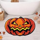 Hexagram Halloween Bathroom Rug, Halloween Bathroom Decor, Pumpkin Rugs | Indoor Decor Rug, Orange Bath Mats, Holiday Cute Rugs, Non-Slip, 16x25 Inches, Farmhouse Decorations