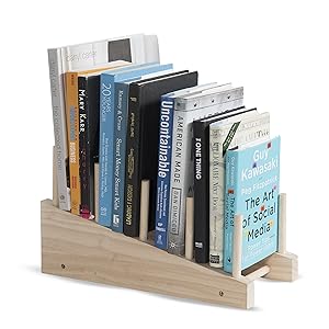 brightmaison Free-Standing Wooden Book Holder 4-Slot Magazine Organizer Rack (Natural)