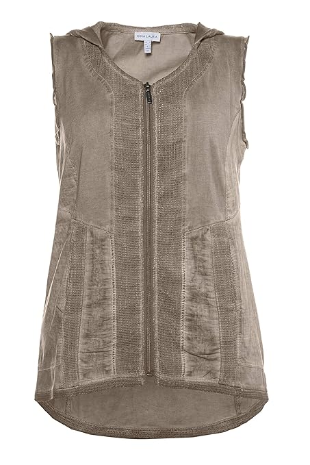 GINA LAURA Damen bis Größe 3XL | Weste | Rücken-Schnürung | Mesh-Kapuze, ärmellos | Reine Baumwolle | 712812