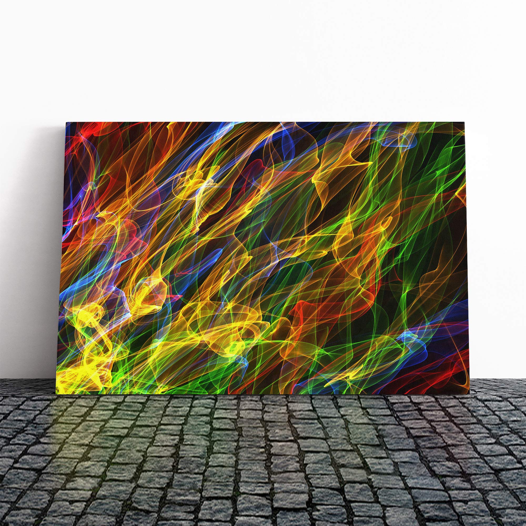 Rainbow Abstract Smoke and Flames (1) Canvas Print | Gallery Wrapped 30mm Frame Wall Art | 20x14 inches | Ready to Hang | Abstract Rainbow Picture | Living Room Bedroom Lounge Office