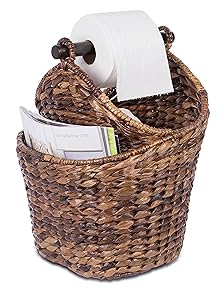 BirdRock Home Seagrass Magazine and Bathroom Basket | Hand Woven Toilet Paper Holder with Pocket | Espresso | Stylish Decorative Design | Wooden Basket Décor | Dispenser