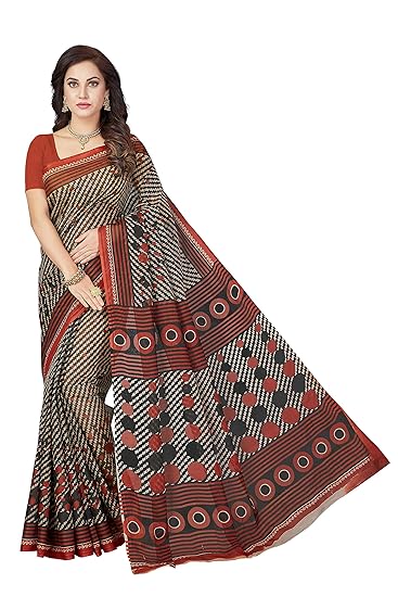 Womens Pure Cotton Printed Saree with Blouse Piece (SSKR5036_Black)