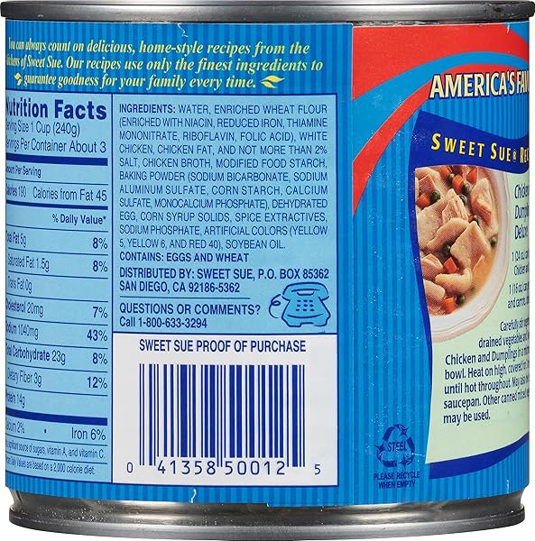 SWEET SUE CHICKEN & DUMPLINGS, 24 OZ CAN – HEAT AND SERVE SOUP MEAL – 14G PROTEIN PER SERVING – MADE FROM SCRATCH RECIPE