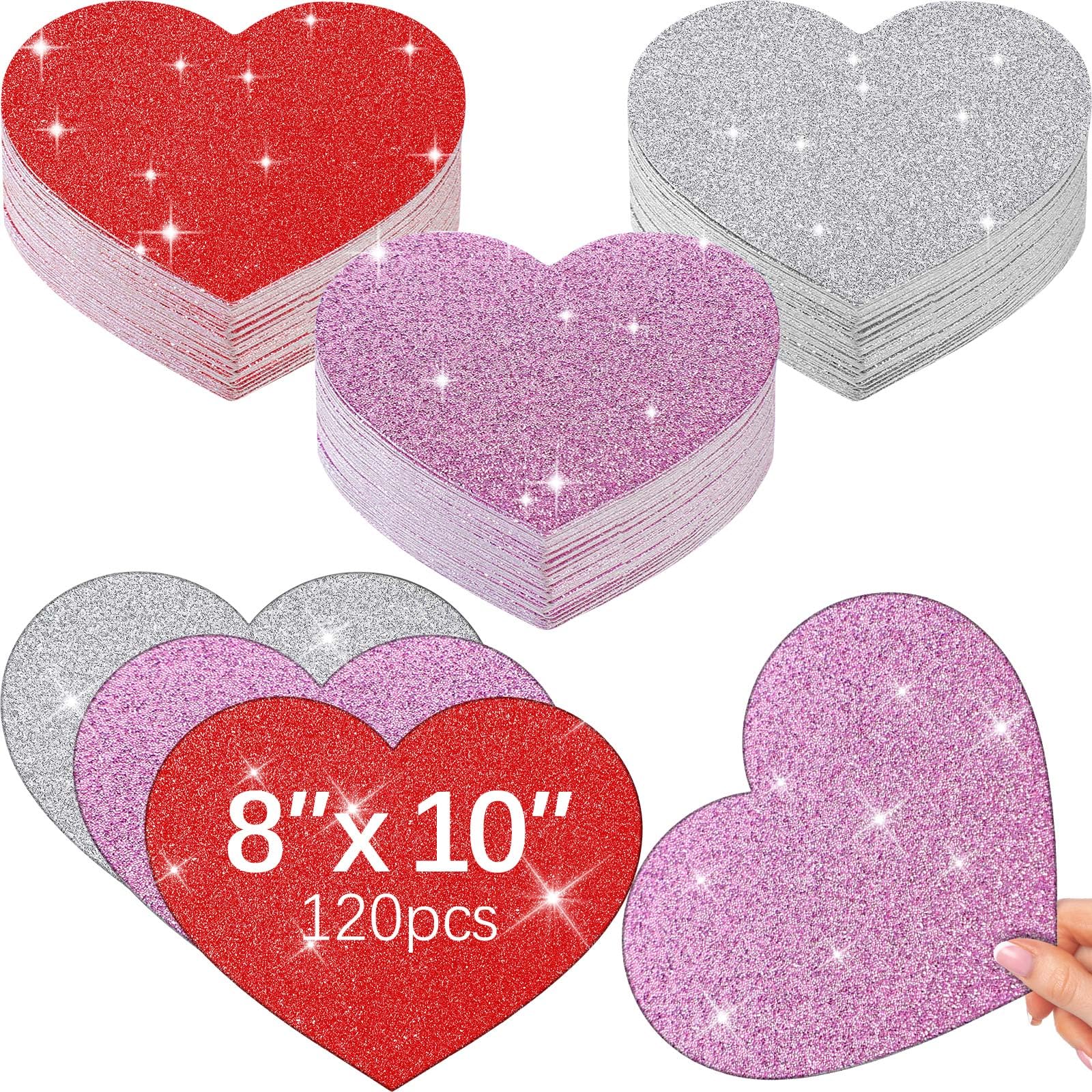 Photo 1 of Tatuo 120 Pcs Valentine's Day Heart Cutouts 8x10 Inch Heart Shape Paper Cutouts Paper for Classroom Decorations School DIY Projects Love Peace Craft Activities(Shiny Color,Glitter)