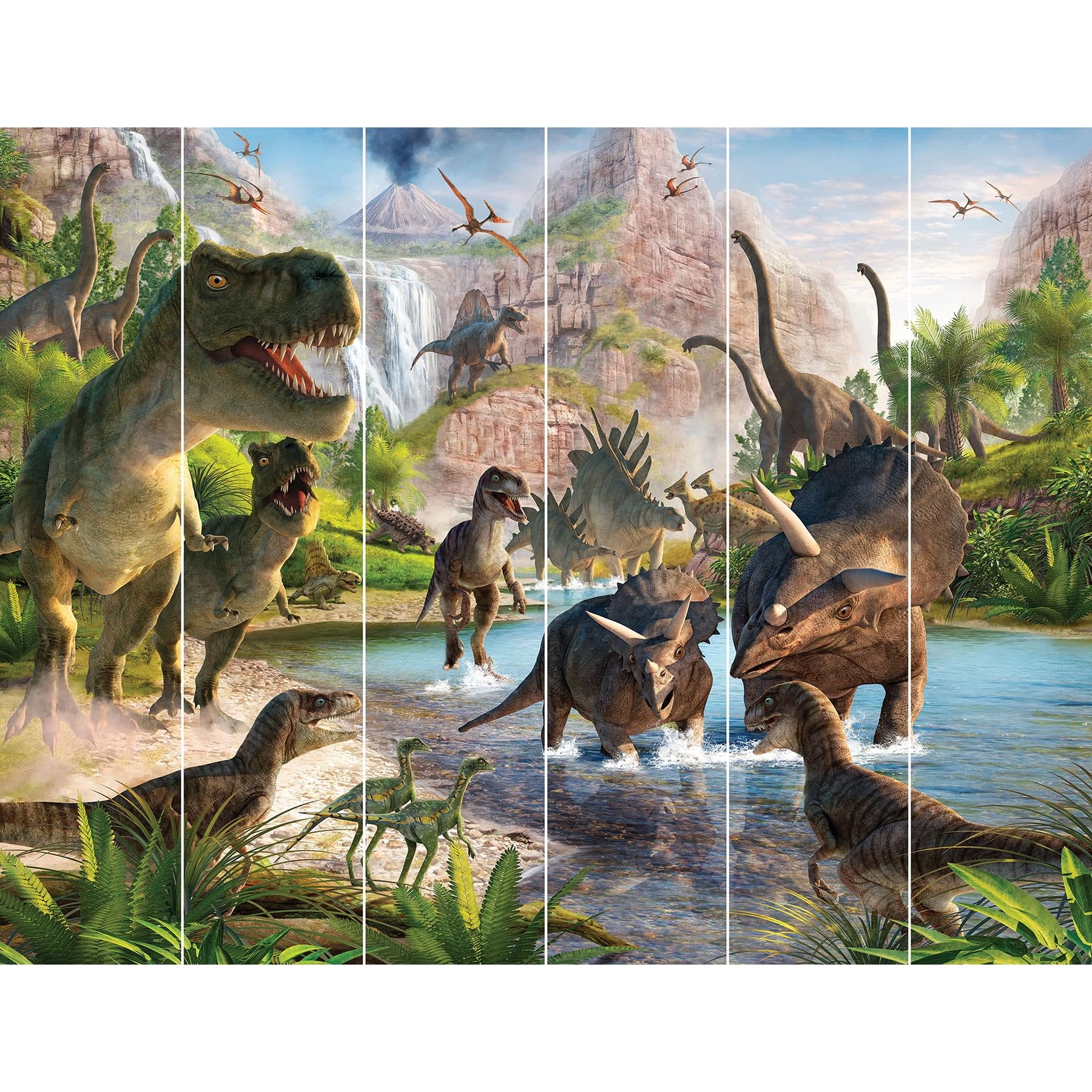 Walltastic Dinosaur Land 6 Panel Wallpaper Mural, FSC Paper, Multi, 8 feet High x 10 feet Wide, 1 Size