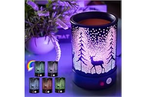 Hituiter Fragrance Wax Melts Warmer with7 Colors Lighting Oil lamp Scented Wax Candle Warmer Burner Melt Wax Cube Melter Classic Pine Forest Deer Design for Home Décor, Office, and Gifts