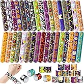 OCHIDO 120 PCS Halloween Slap Bracelets Bulk, Halloween Party Favors Slap Bracelets for Kids, Friendship Snap Bracelets Bulk for Halloween Treat Bags Fillers, Classroom Prizes Exchanging Gifts