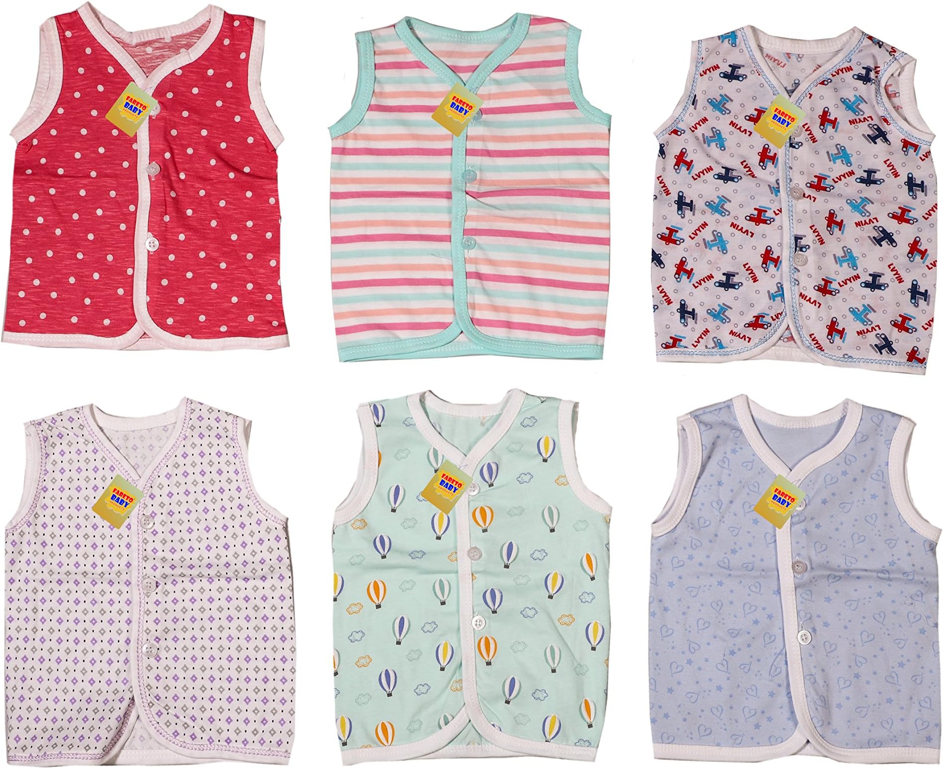 First Kids Step Unisex Baby's Cotton Cut Sleeves Hosiery Shirt (Multicolour, 0-6 Months)