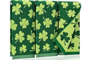 3 Pack St. Patrick’s Day Cotton Towels, 25" L x 16" W(65 x 40 cm) Green Shamrock Hand Towels for Kitchen and Bathroom, Soft A