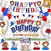 Roetyce Baseball Birthday Party Decorations, Baseball Themed Happy Birthday Banner Balloons Hanging Swirls Centerpieces Cake Topper Kit, Sport Themed Party Backdrop Background