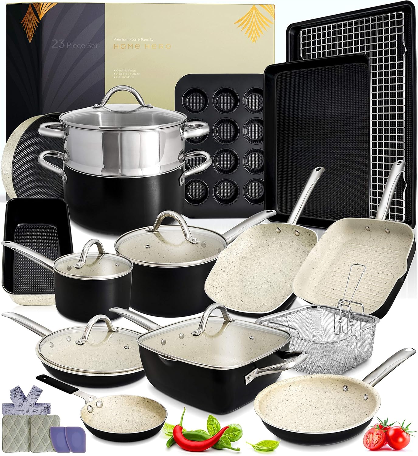 Kitchen Pots and Pans Set - 23pc Kitchen Cookware Sets Induction Pots and Pans for Cooking Set Induction Cookware with Frying Pans Nonstick Pan Set Pot and Pan Set Pot Set Non Sticking Pan Set Kitchen: Kitchen & Dining