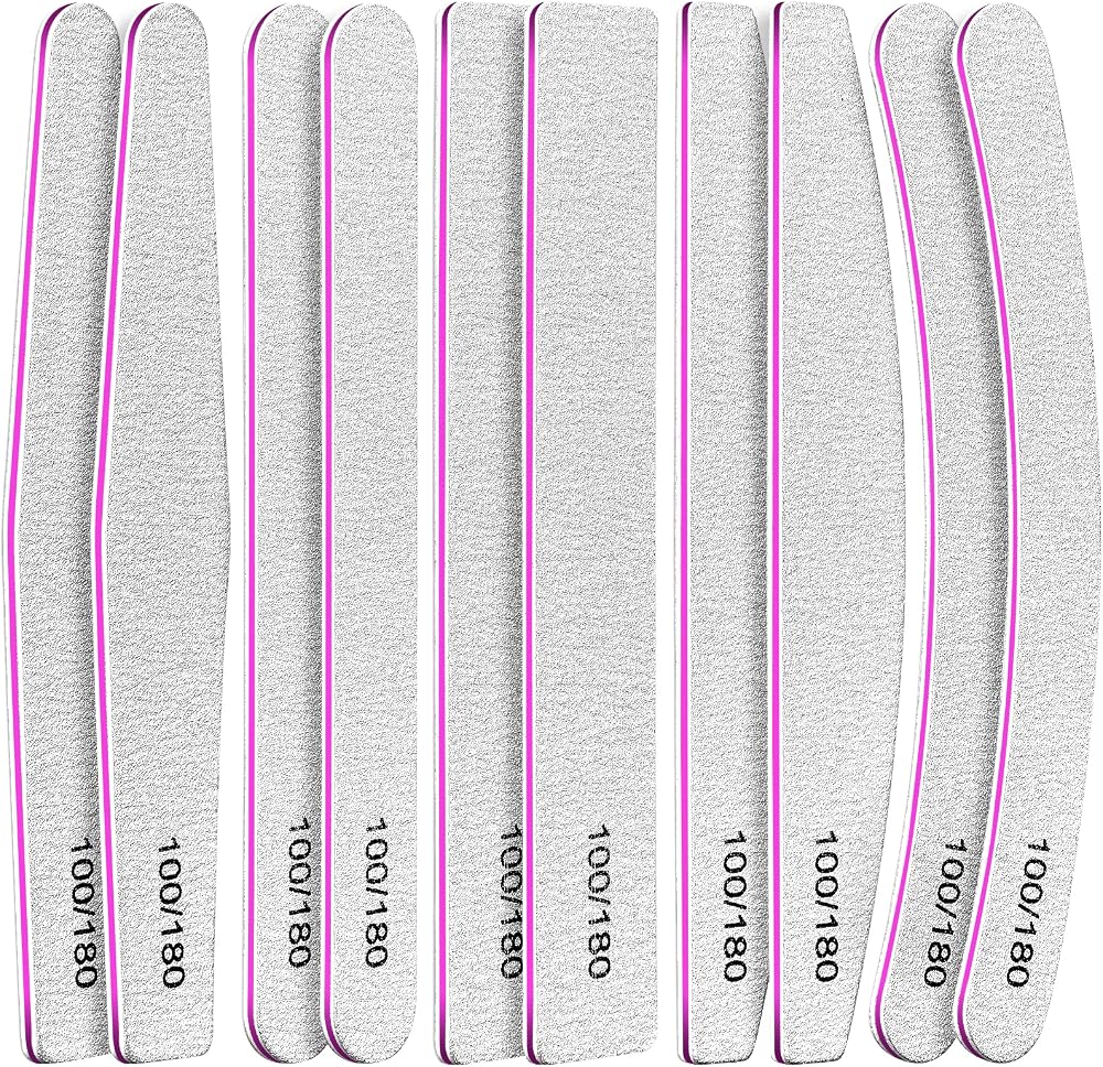 Fandamei 10 Pcs Nail File Set 5 Shapes 100/180 Grit Emery Boards Acrylic Gel