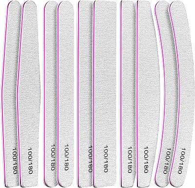 Fandamei 10 Pcs Nail File Set 5 Shapes 100/180 Grit Emery Boards Acrylic Gel
