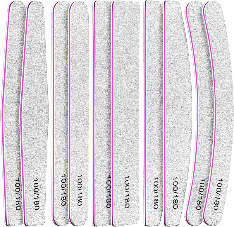 Fandamei 10 Pcs Nail File Set 5 Shapes 100/180 Grit Emery Boards Acrylic Gel