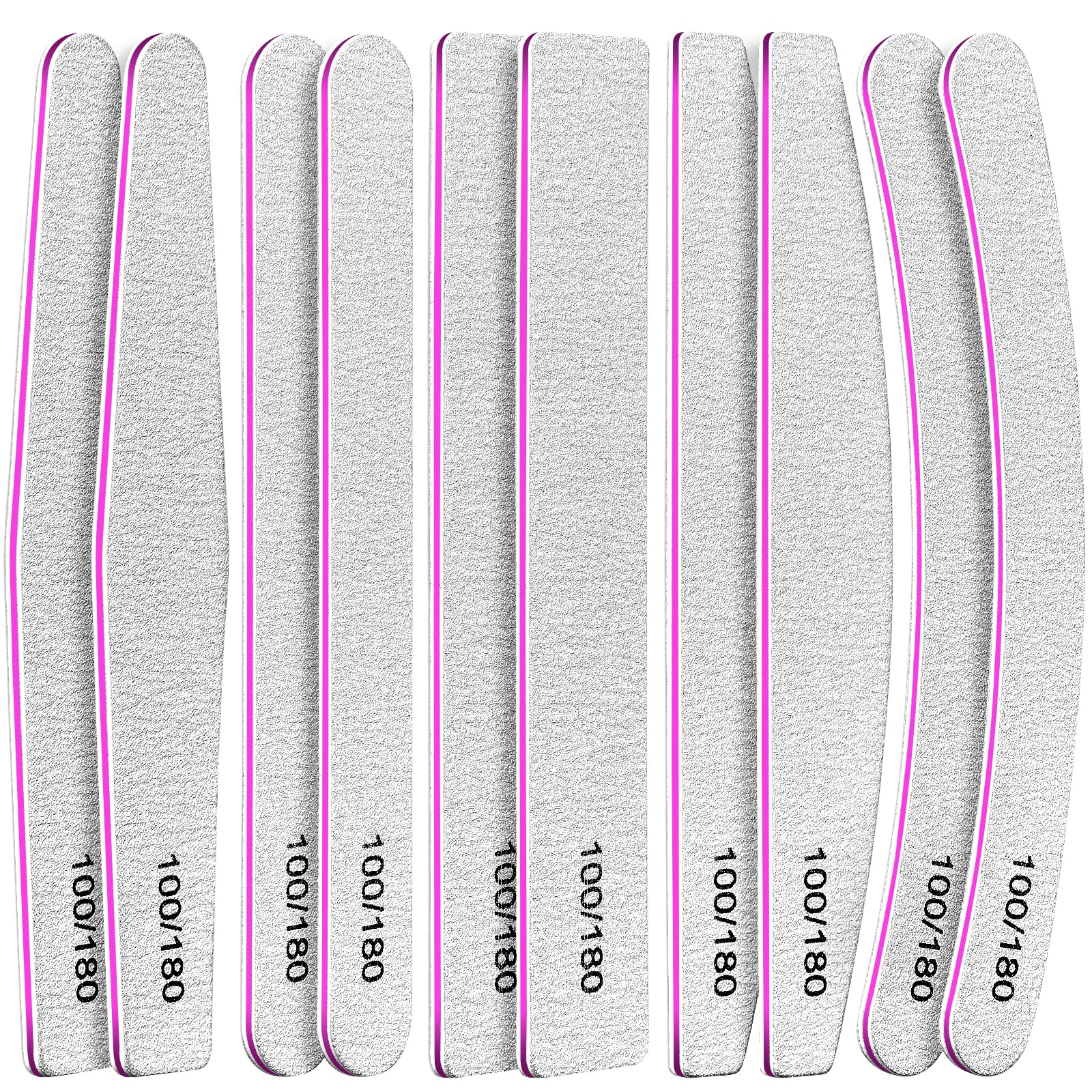 FANDAMEI 10 Pcs Nail File Set, 5 Shapes Nail Files for Acrylic and Gel Nails, 100/180 Grit Emery Boards for Nails, Nail File and Buffer Set